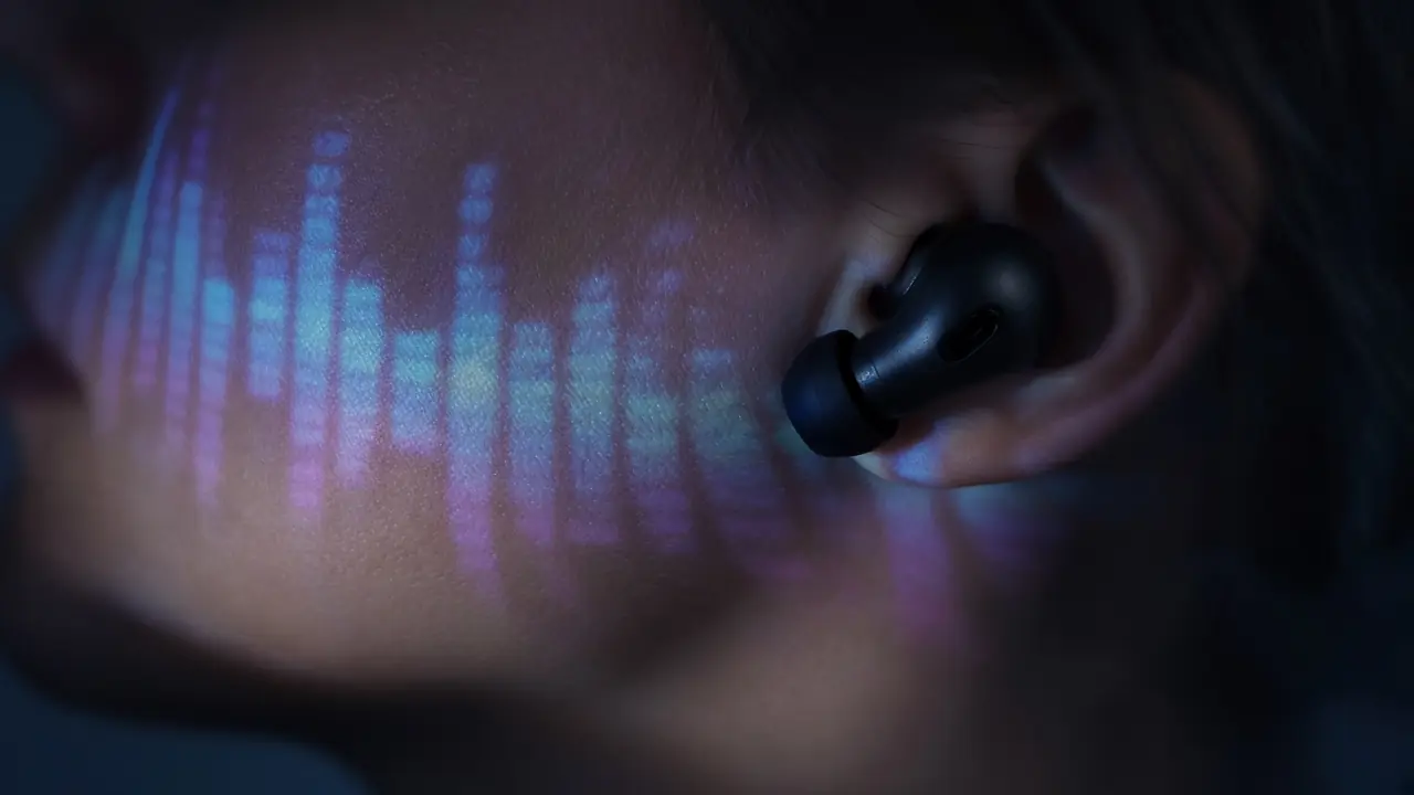 Close crop of a person lit by a monitor of soft bars. No readable text.