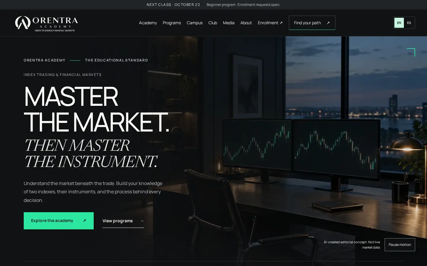 ORENTRA ACADEMY homepage on a desktop screen.