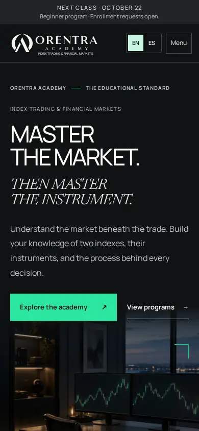 ORENTRA ACADEMY homepage on a phone.