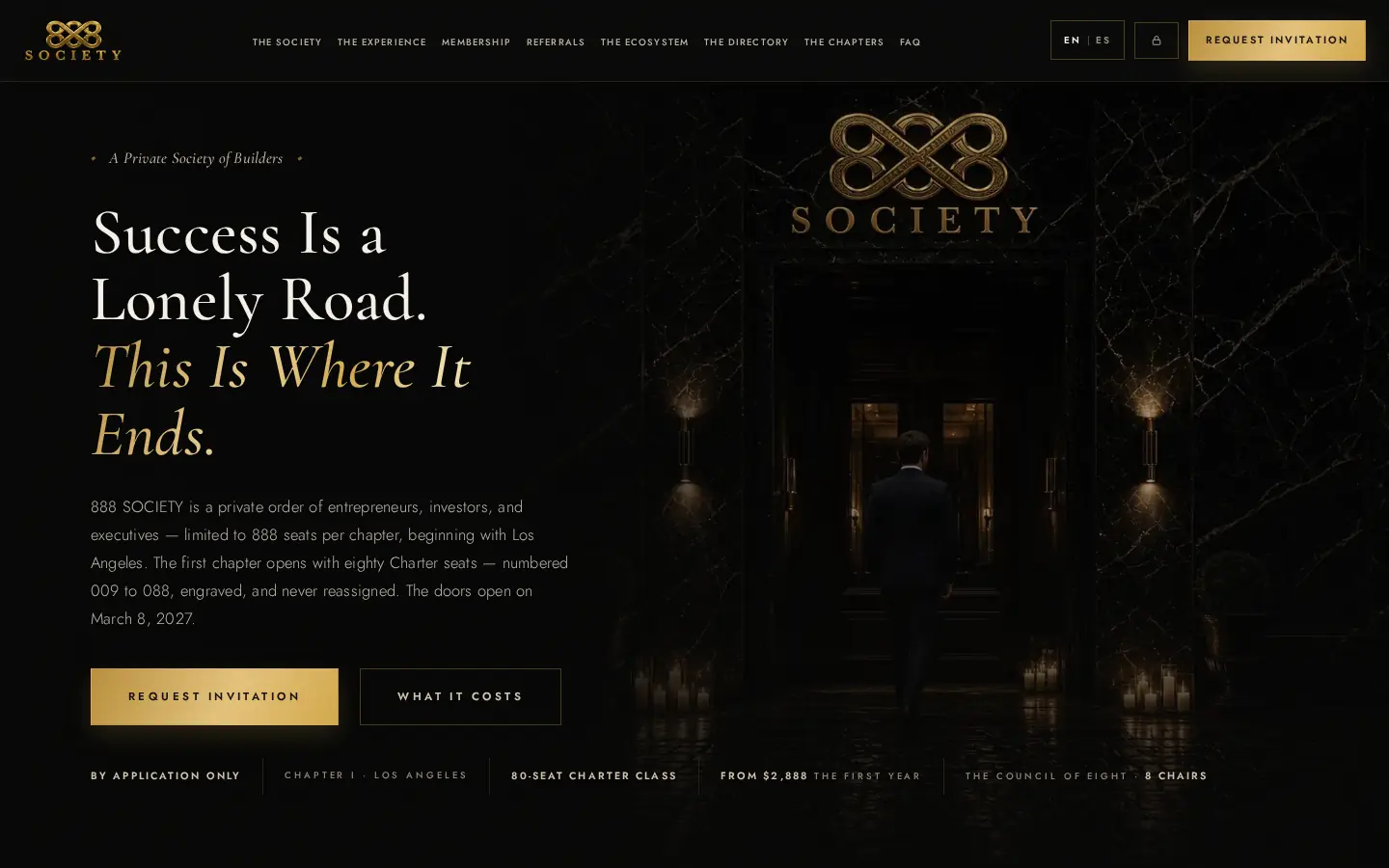 888 SOCIETY homepage on a desktop screen.